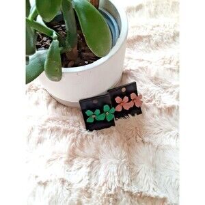 Teal & Pink Flower Stud Earrings with Gold Center Lot 2